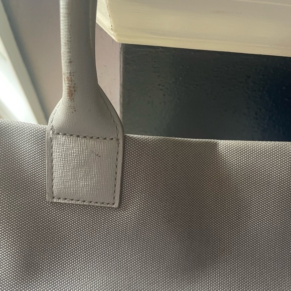 Tory Burch Light Gray logo Canvas Tote Bag authentic EUC!! Neutral - Picture 4 of 16